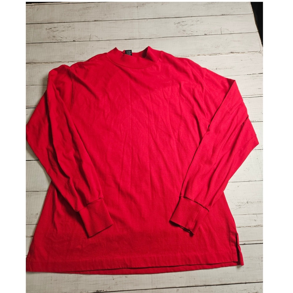 Lands End Womens Red Mock Neck Long Sleeve Cotton Top Size M 10-12 Made in USA